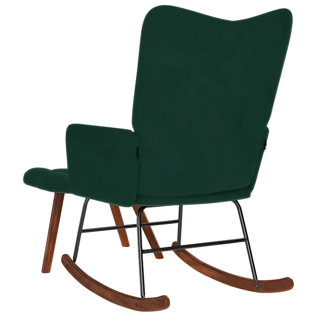 Sedia a dondolo con sgabello in velluto verde scuro CFW9046784