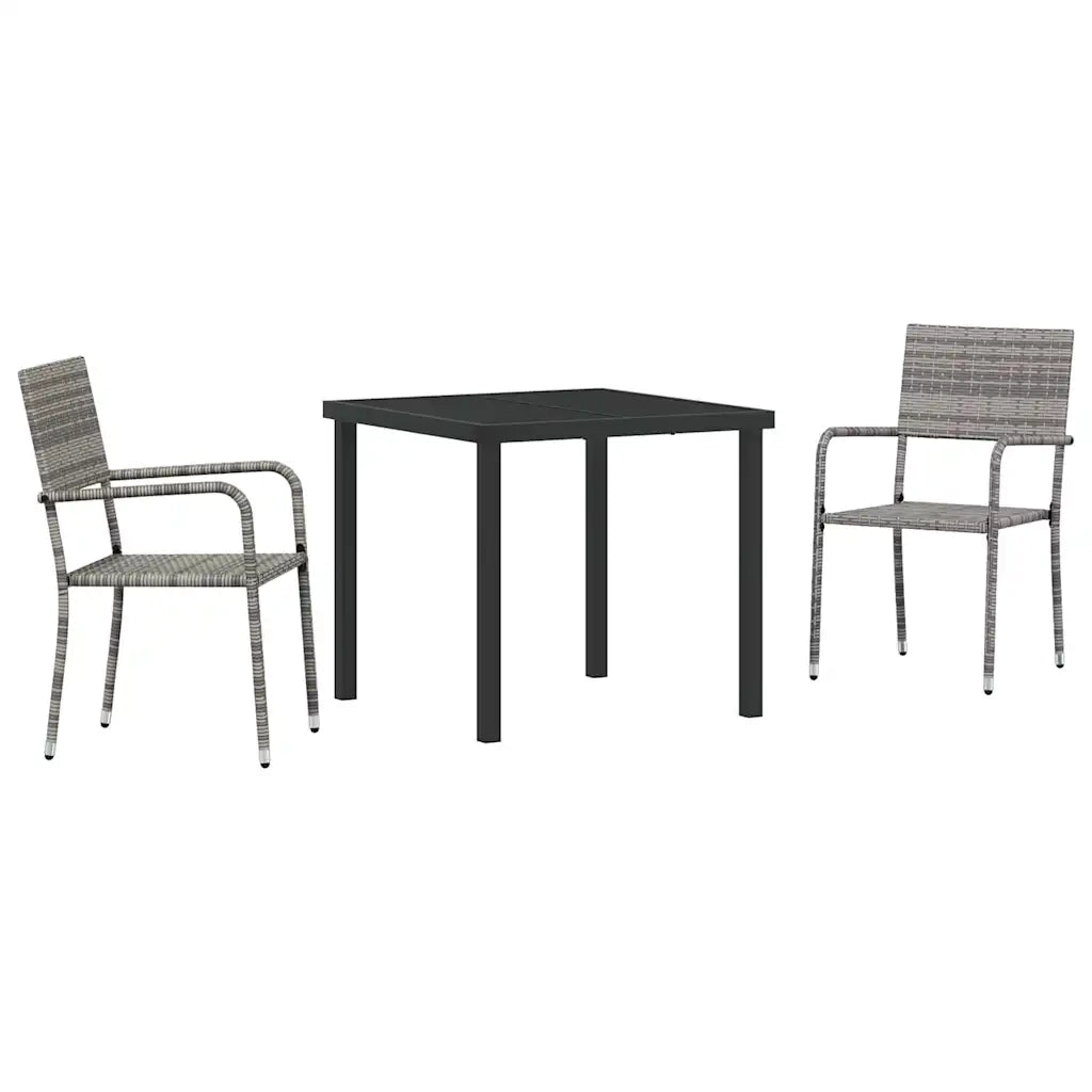 Set da Pranzo per Giardino con cuscino 3 pcs Grigio polyrattan