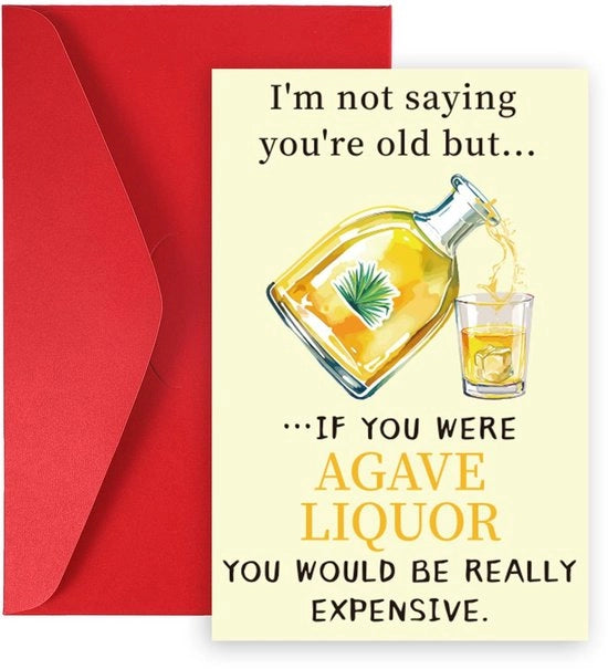 Carta di auguri umoristica tema tequila - Dimensioni 20,5x13,5 cm - Busta rossa - Carta di auguri per lui/lei