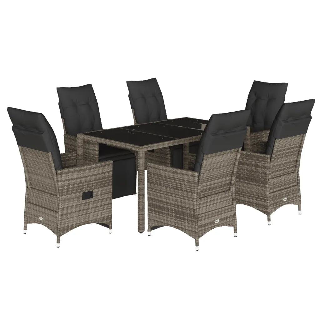 vidaXL Set Bistrò da Giardino 7 pz con Cuscini in Polyrattan Grigio
