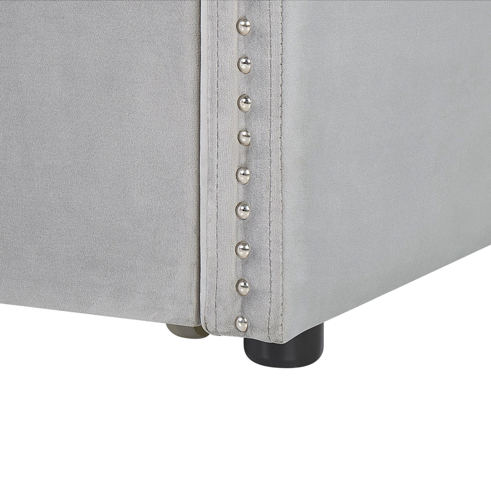 Letto estraibile 90 x 200 cm Velluto grigio chiaro Singolo doghe in legno Daybed Glamour Borchie decorative