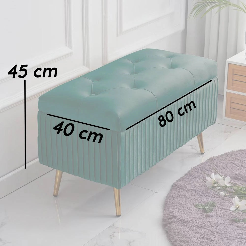 Pouf Contenitore Panca Velluto Rettangolare 80x40x45 cm Seduta Imbottita Verde