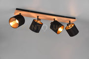 TOMMY BARRA 4 SPOTS BASE LEGNO CON PARALUMI NERO E ORO L. 72CM 4 LUCI ATTACCO E14