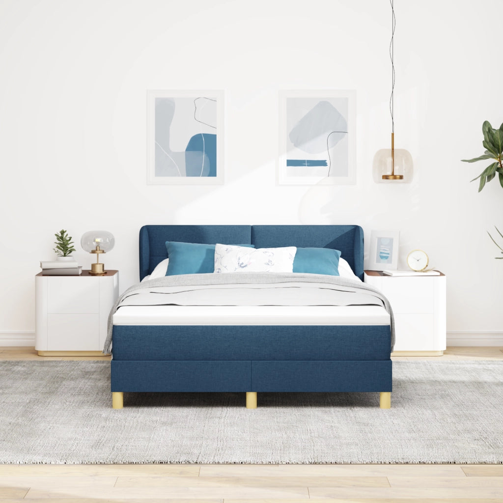 Letto Box Spring con Materasso Blu 140x200 cm in Tessuto