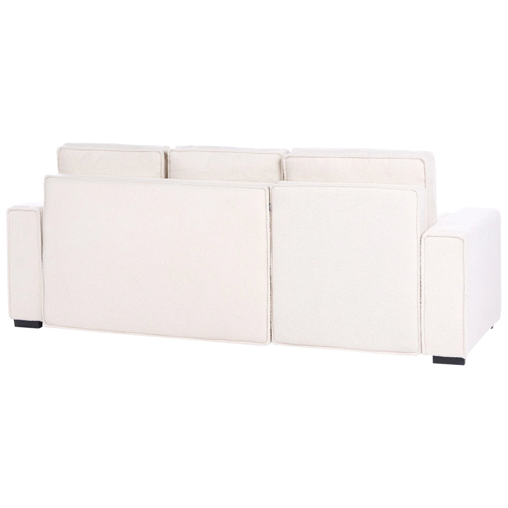 Divano letto angolare a 3 posti rivestimento in bouclé verde chiaro a destra con braccioli contenitori reversibile stile moderno per soggiorno