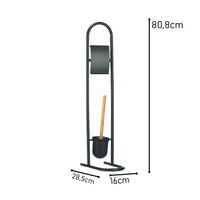 Piantana Portarotolo e Portascopino Metallo Verniciato e Bambù Salvaspazio Nero