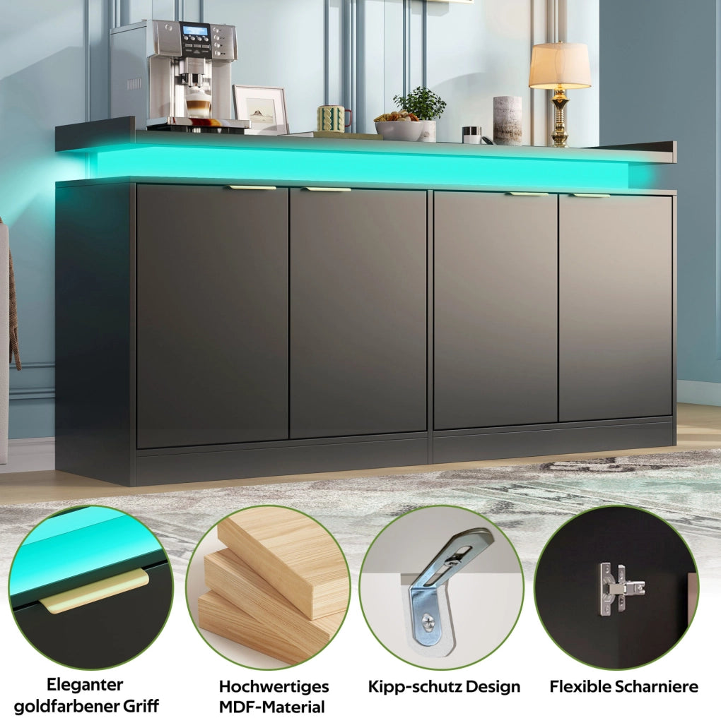 Credenza moderna con LED RGB 160 x 39 x 83 cm in MDF nero