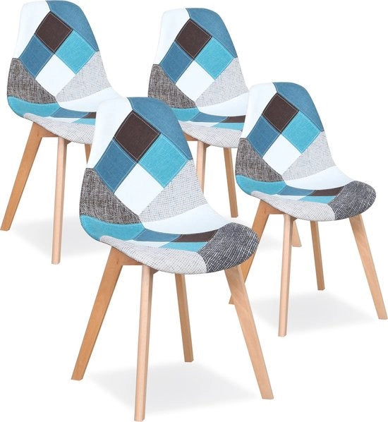 Set di 4 Cuscini in Legno e Tessuto - Blu - Completo di 1 Cuscino in Legno, 3 Cuscini in Tessuto