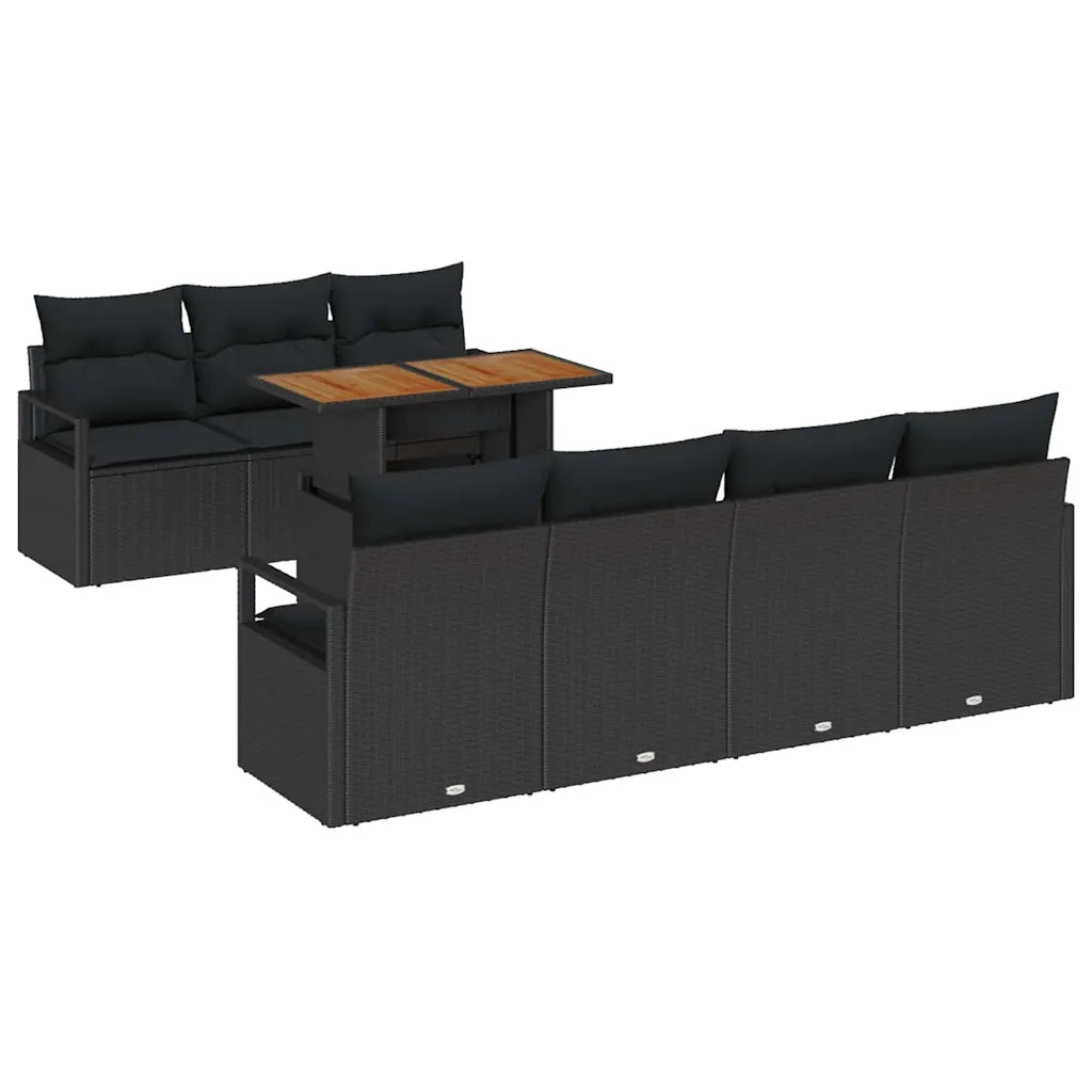 Set Divano da Giardino con cuscino 8 pcs Nero e Marrone 3349673