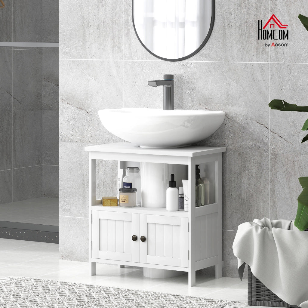 Mobile Sottolavabo con Ripiano e Armadietto ¨C Zephmum ¨C Bianco 60x30x60 cm