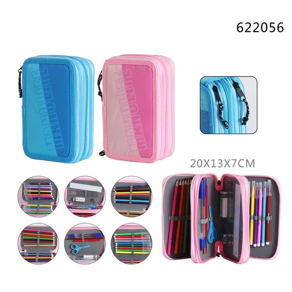 Trade Shop - Astuccio Scuola Triplo A 3 Zip Scomparti Design A Tema Scritta Logo Matite Colorate 622056 -