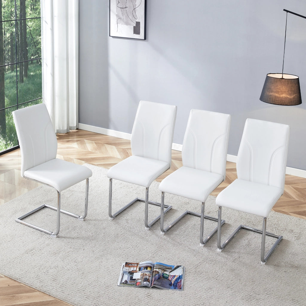 Sedia da pranzo con seduta imbottita e schienale confortevole per cucina e sala da pranzo in PU bianco