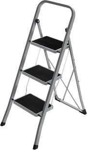 Trappola di sicurezza con 3 scalini - Antiscivolo - Robusta - Acciaio - fino a 150kg - Ripiegabile - Blocco - Grigio