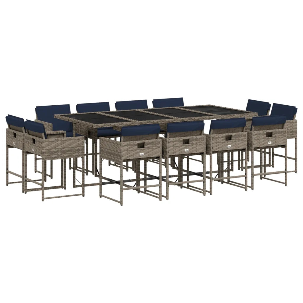 Set da pranzo da giardino da 13 pz con Cuscini in Polyrattan Grigio 3278172