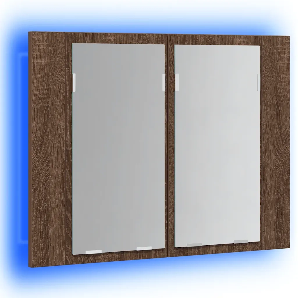 Mobile Specchio LED Rovere Marrone 60x12x45cm Legno Multistrato 822843