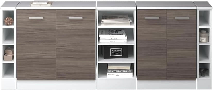 Set di mobili sottotetto Rion, Grigio nobile, 210 cm Set di 5 carcasse armadio profondità 60 cm, adatto per il salvaspazio sotto tetti spioventi