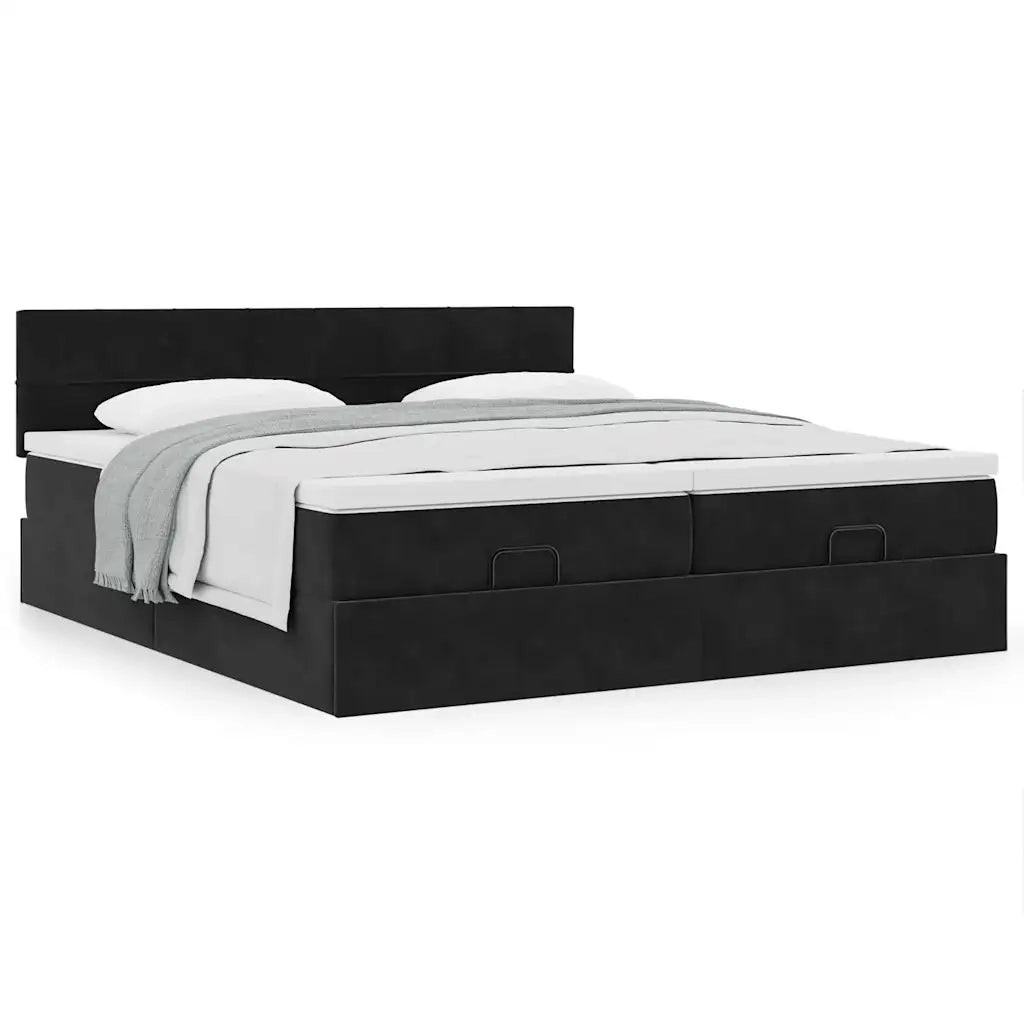Struttura Letto Pouf con Materassi Nero 200x200 cm Velluto 3312082