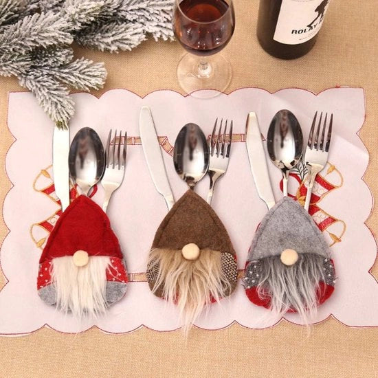 Set di posate per Natale, coltelli, forchette, cucchiai, portaposate, personaggi natalizi, 6 pezzi, festa, party, decorazione natalizia, cena, banchetto, decorazione da tavola.