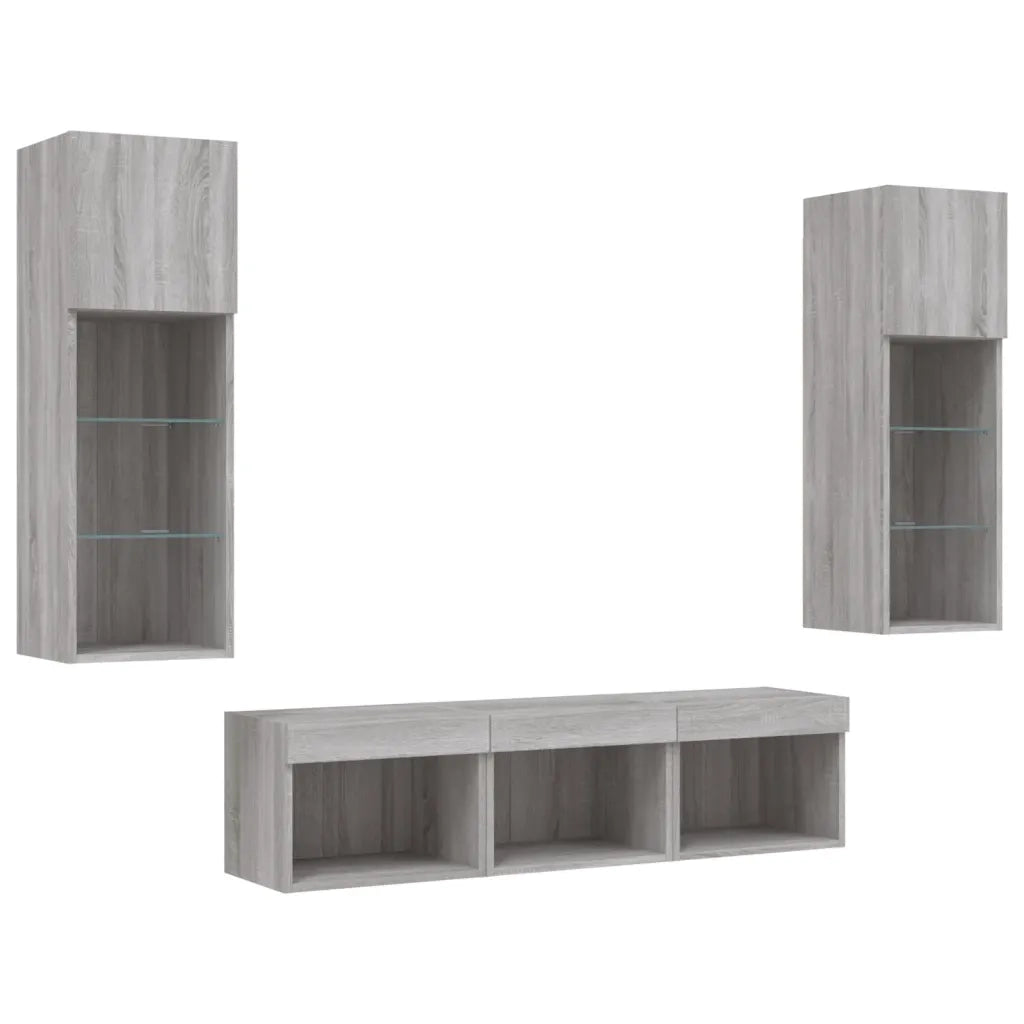 Mobili TV a Muro con LED 5pz Grigio Sonoma in Legno Multistrato 3216602