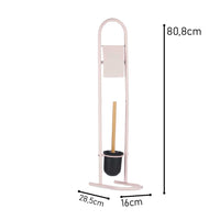 Piantana Portarotolo e Portascopino Metallo Verniciato e Bambù Salvaspazio Rosa
