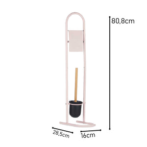 Piantana Portarotolo e Portascopino Metallo Verniciato e Bambù Salvaspazio Rosa