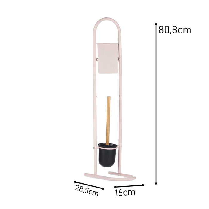 Piantana Portarotolo e Portascopino Metallo Verniciato e Bambù Salvaspazio Rosa