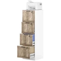 Armadio per Ufficio a 4 Cassetti con 2 Serrature e Barra Portadocumenti A4, in Legno, 39,4x40x129 cm, Bianco e Legno