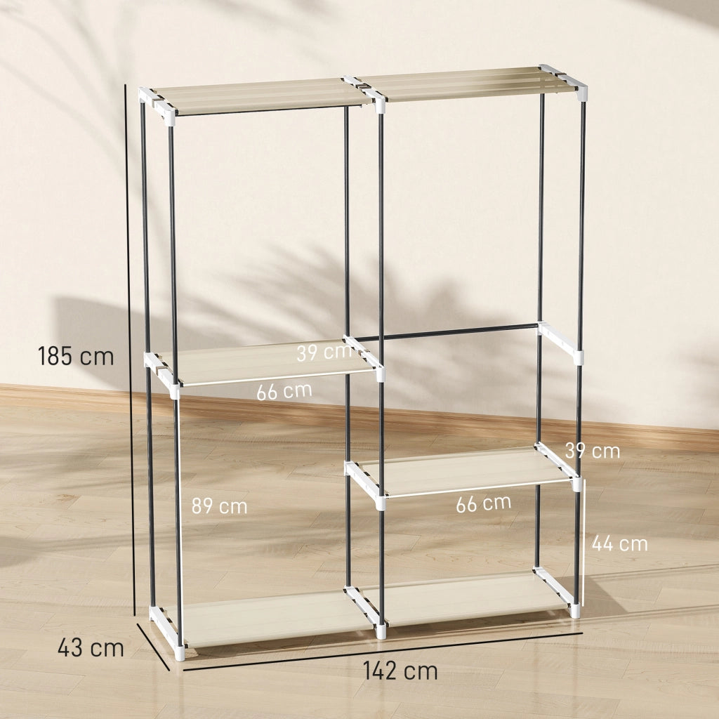 Armadio Aperto con Ripiani e Appendiabiti ¨C Zephmum ¨C Crema 142x43x185 cm