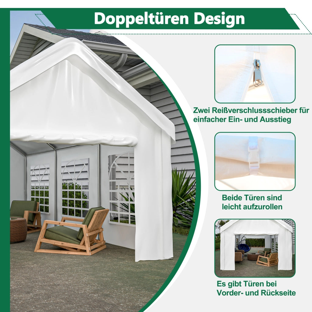 Garage per veicoli 3x6m doppie porte a rulli accesso drive through costruzione robusta resistente alle intemperie teli laterali rimovibili per giardino e esterni