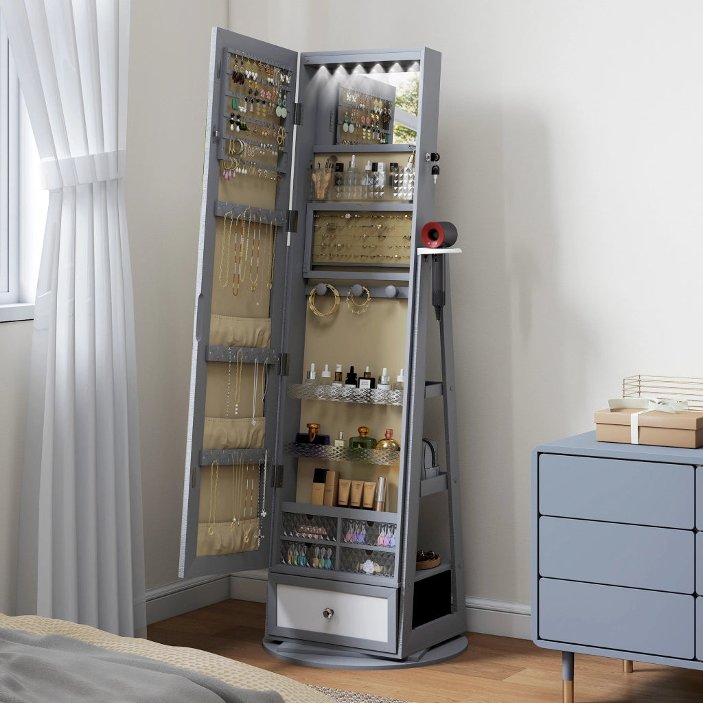 Armadio con Specchio e Luci LED ¨C zephmum ¨C Grigio Chiaro 90x51x180