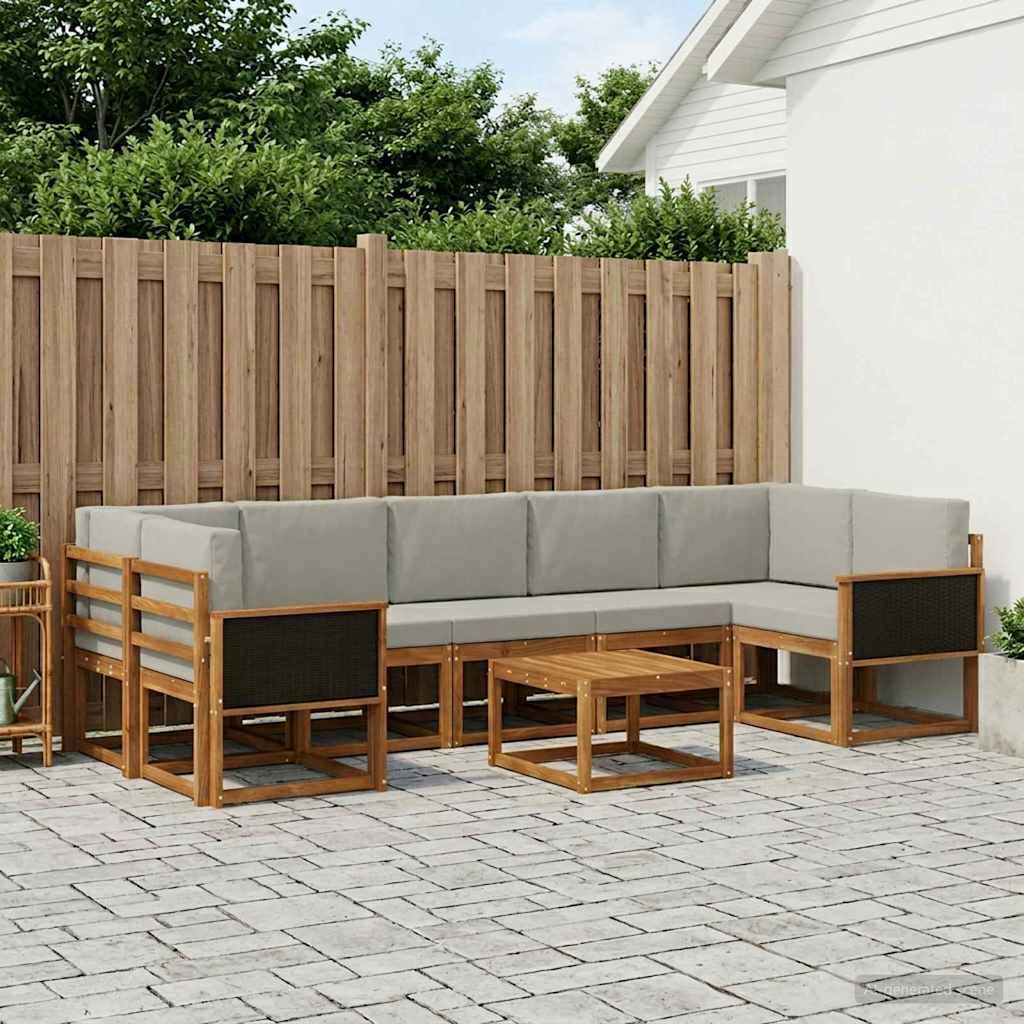 Set di divani da esterno 6 pz Naturale e Grigio Chiaro 3385062