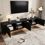 Mobile TV 200x40x47,5 cm a 4 ante in MDF nero con ripiani regolabili