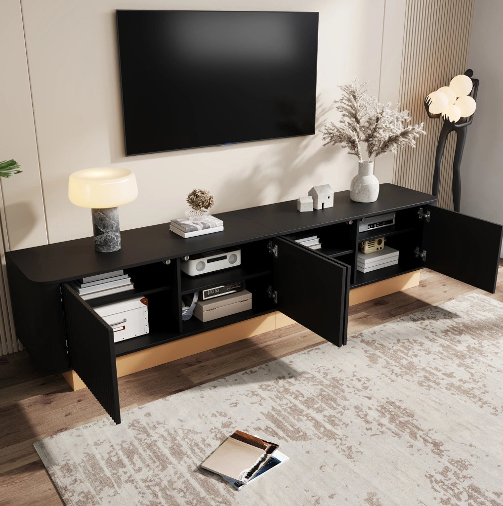 Mobile TV 200x40x47,5 cm a 4 ante in MDF nero con ripiani regolabili