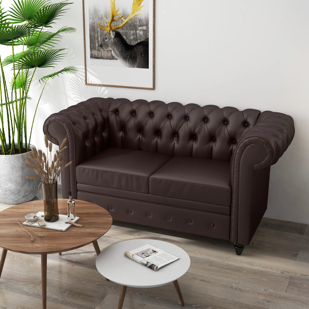 Divano Chesterfield 2 Posti ¨C zephmum ¨C Ecopelle Marrone 160x84x80 cm