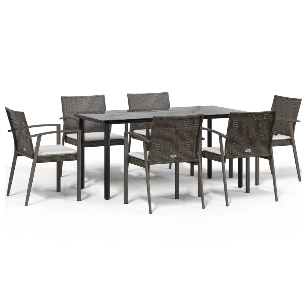 Set Pranzo da Giardino 7 pz con Cuscini in Polyrattan e Acciaio