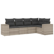 Set Divano da Giardino 5pz | Set Salotto da Giardino con Cuscini Grigio Chiaro Polyrattan