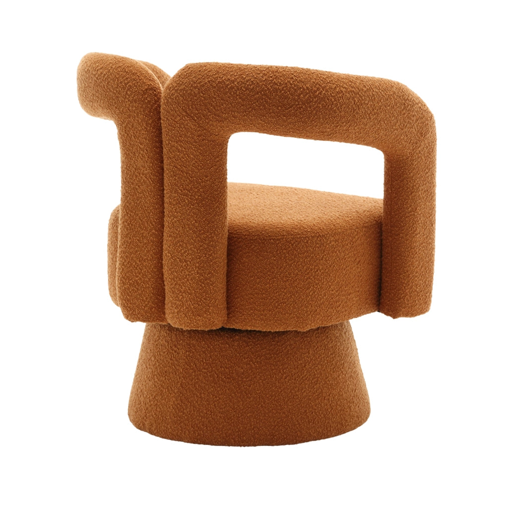 OKWISH Poltrona Girevole a 360 Gradi, Schienale e Braccioli Arrotondati, Seduta Imbottita Ampia, Bouclé, Arancione