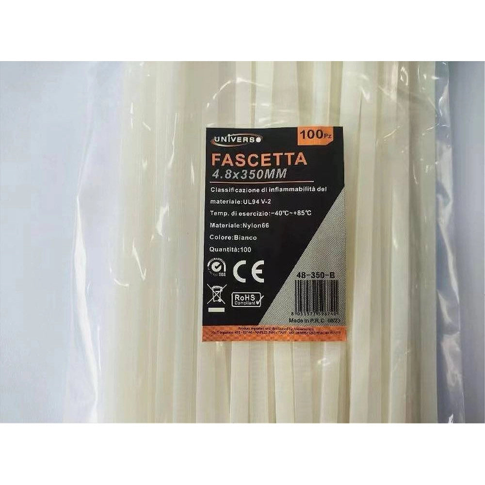Trade Shop - Set 100 Pz Fascette Serracavo Autobloccanti In Nylon Bianco 4.8 X 350mm 48-350-b -