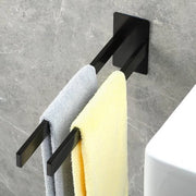 Sostegno asciugamano senza foratura, nero, 39 cm, acciaio inossidabile SUS304, asta asciugamano, adesivo autoattacco, sostegno asciugamano per bagno, camera da letto, armadio, pavimento nero