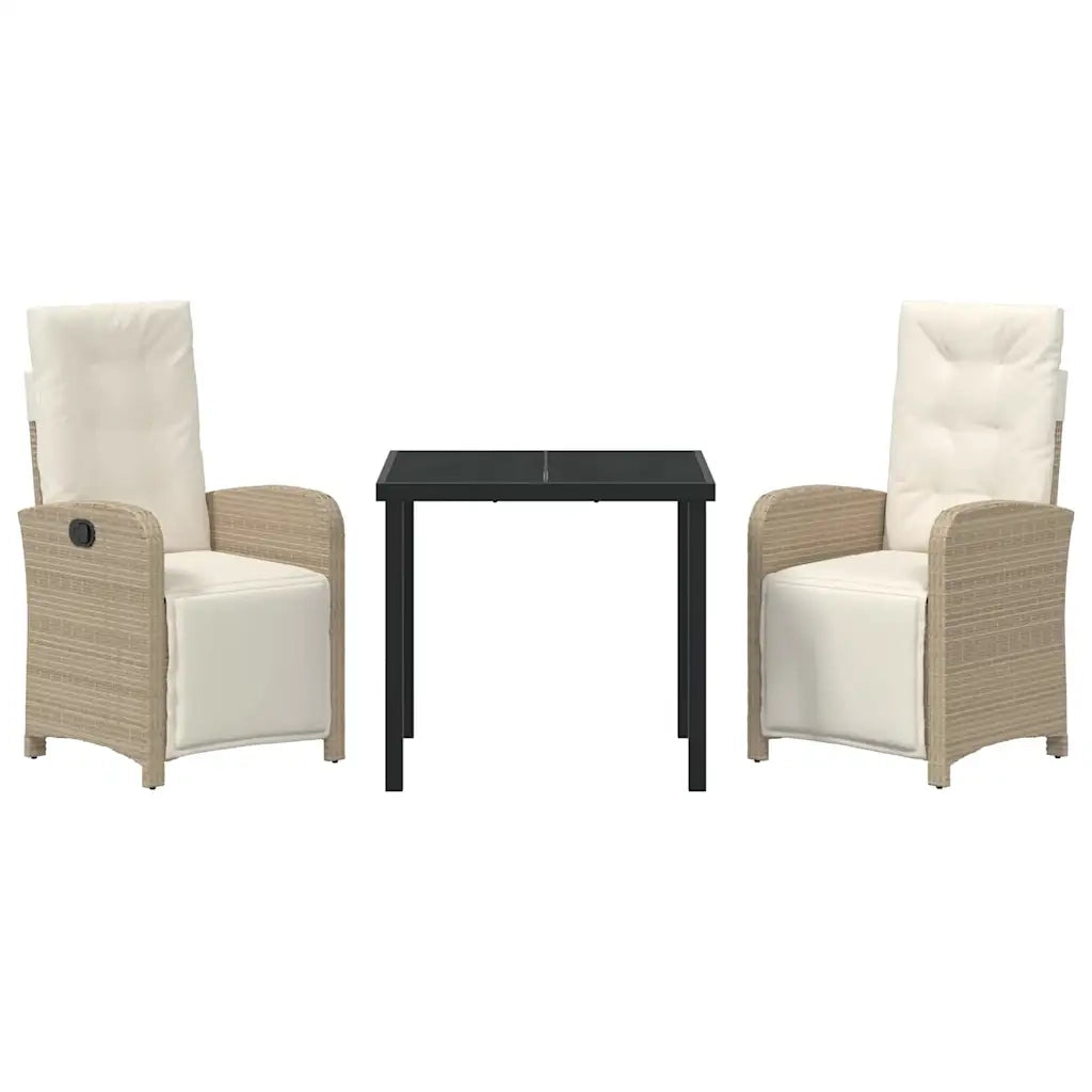 Set da Pranzo per Giardino con cuscino 3 pcs Beige polyrattan