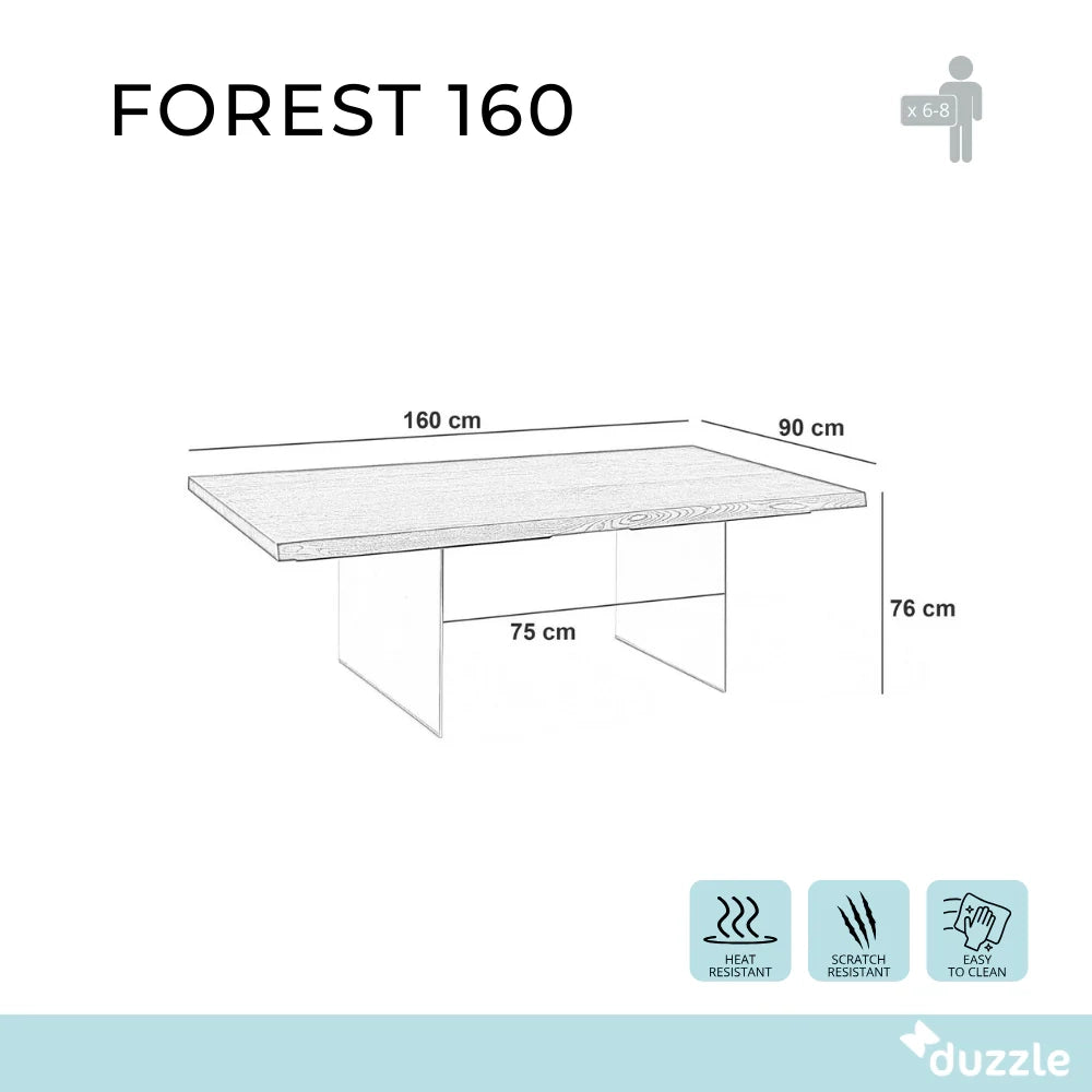Tavolo da pranzo fisso in legno impiallacciato rovere naturale Forest 160x90 cm fino a 8 posti Made in Italy | Duzzle