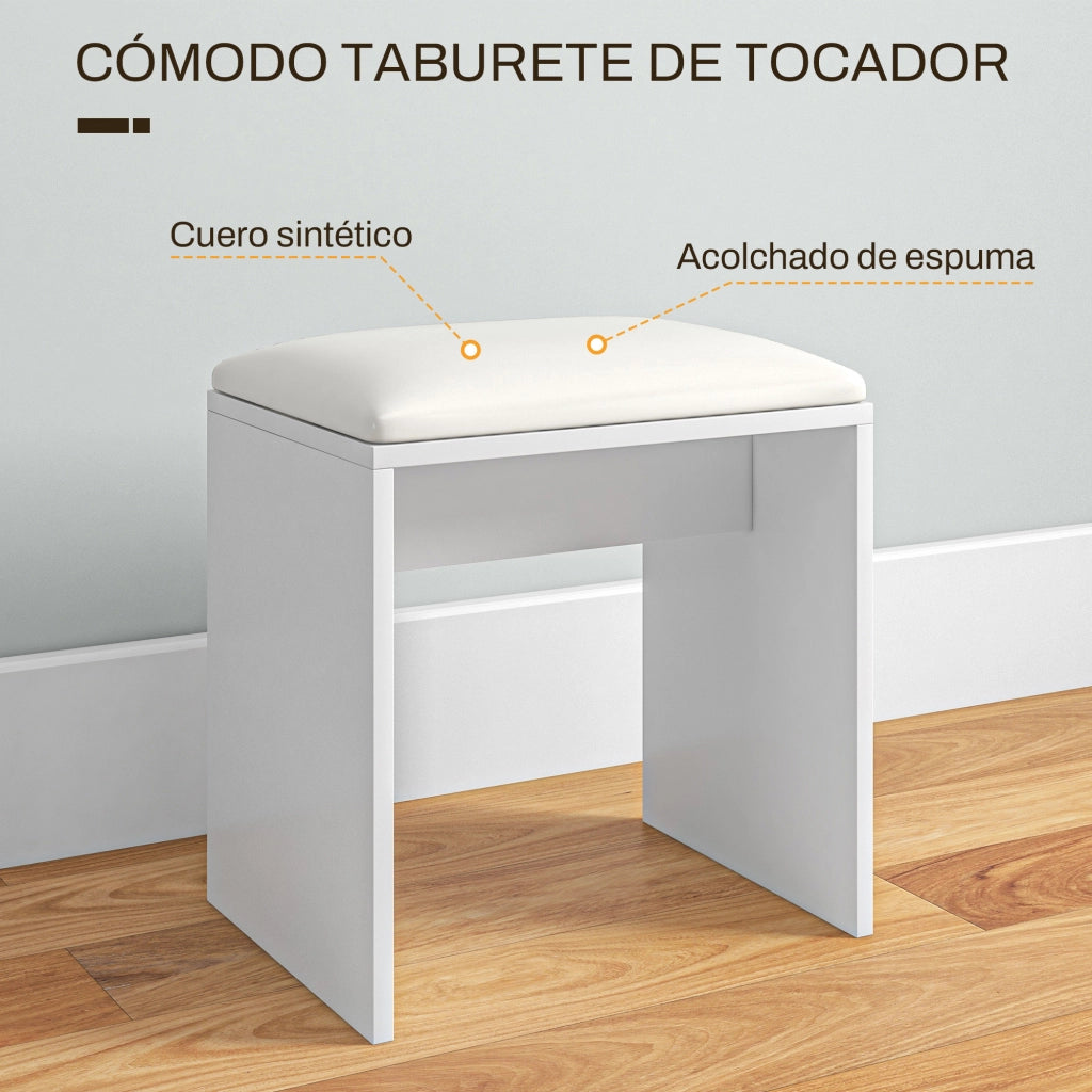 Cassettiera con Specchio e Sgabello ¨C Xylo ¨C Bianco Beige con Ripiani Aperti