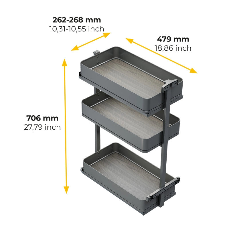 Portabottiglie laterale estraibile Titane Simplex con chiusura soft, modulo 200 mm, Grigio antracite