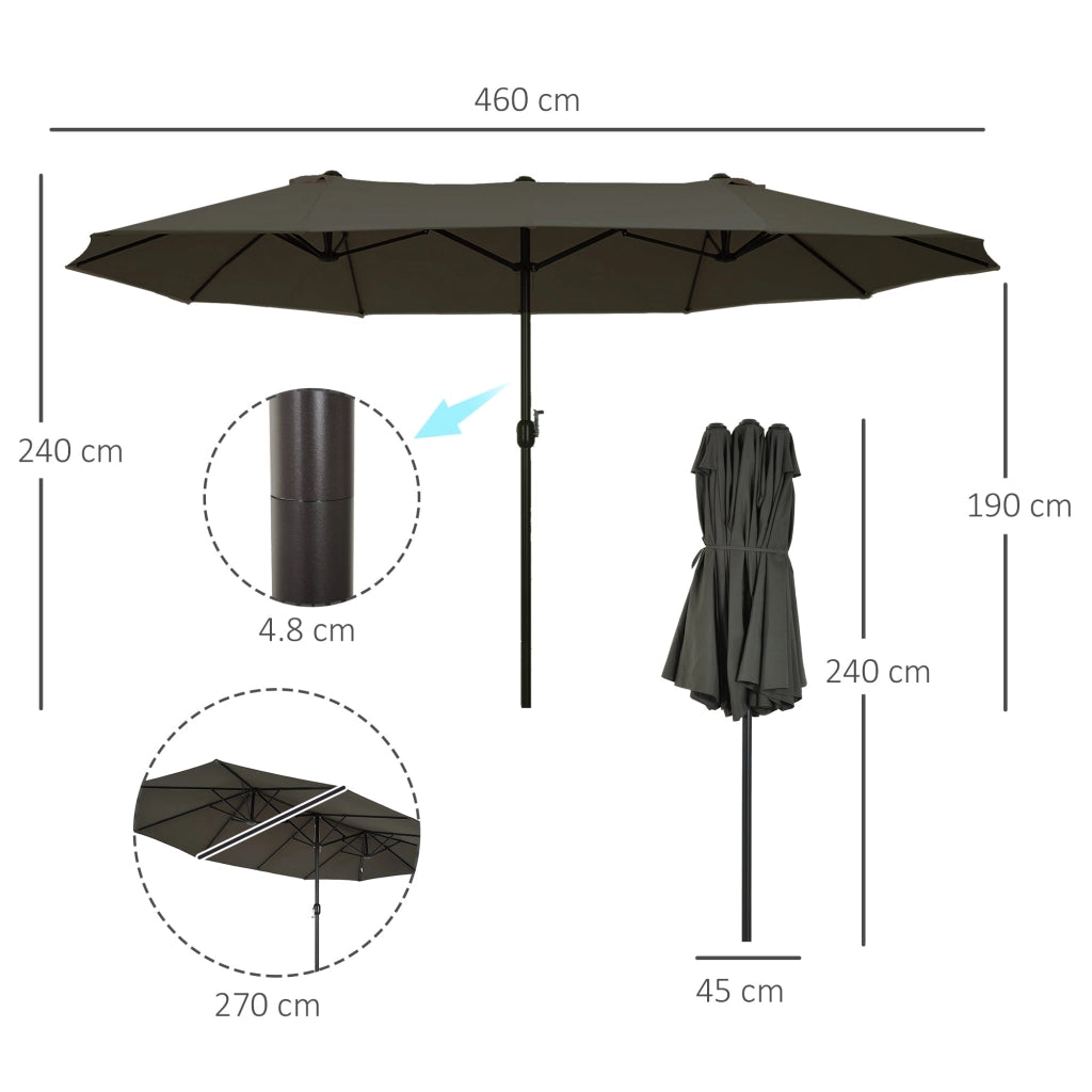 Ombrellone da Giardino Doppio Tetto 4,6x2,7 m  Roland Grigio
