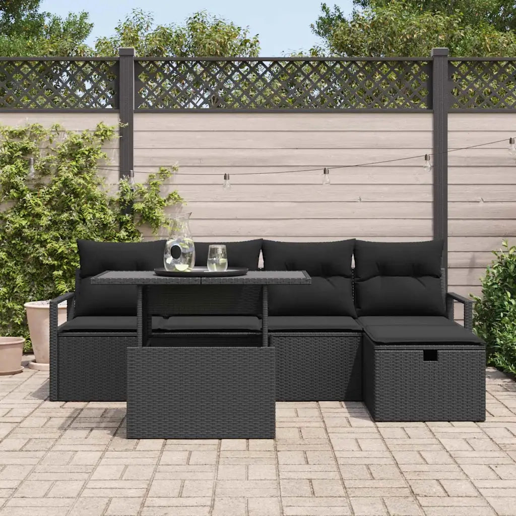 Set Divano da Giardino con cuscino 6 pcs Nero Poly Rattan 3361122