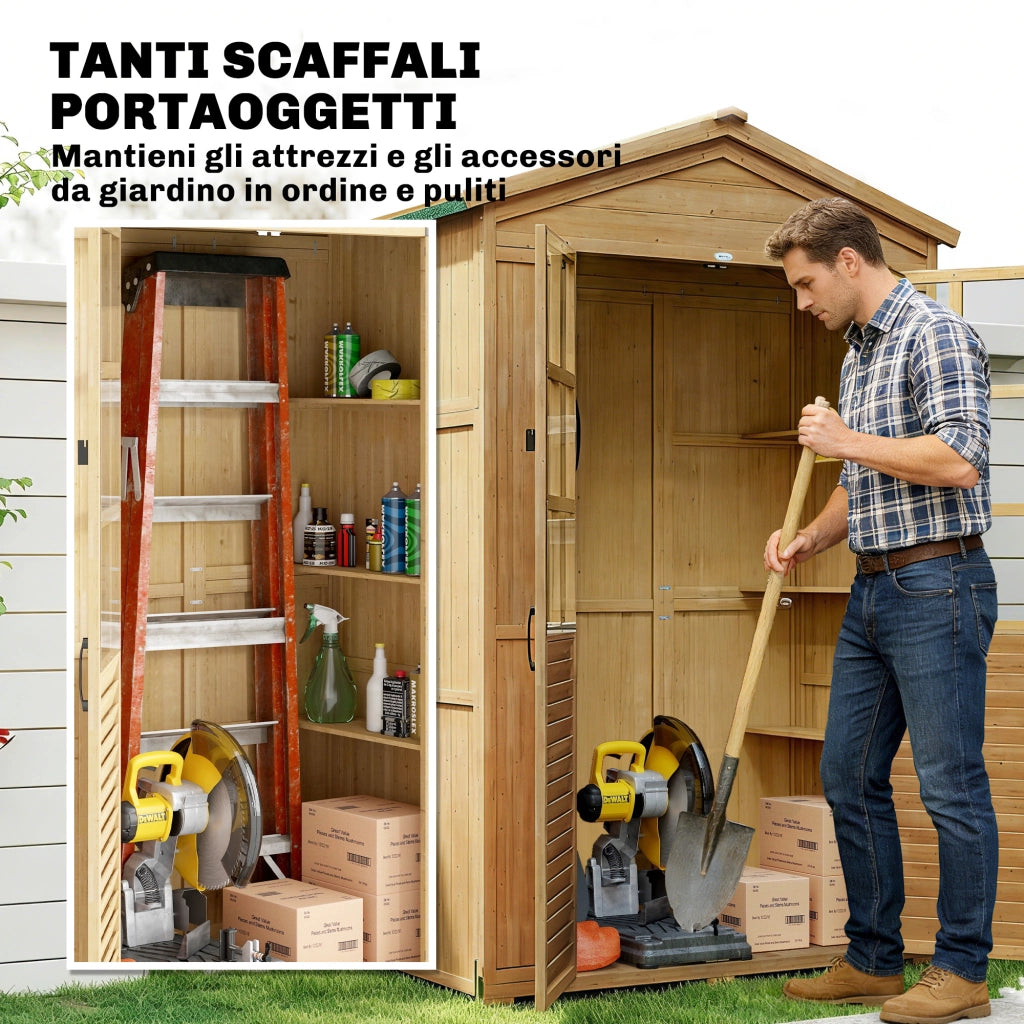 Armadio da Giardino in Legno con Finestre Trasparenti, 128x57.5x197 cm, Marrone Chiaro