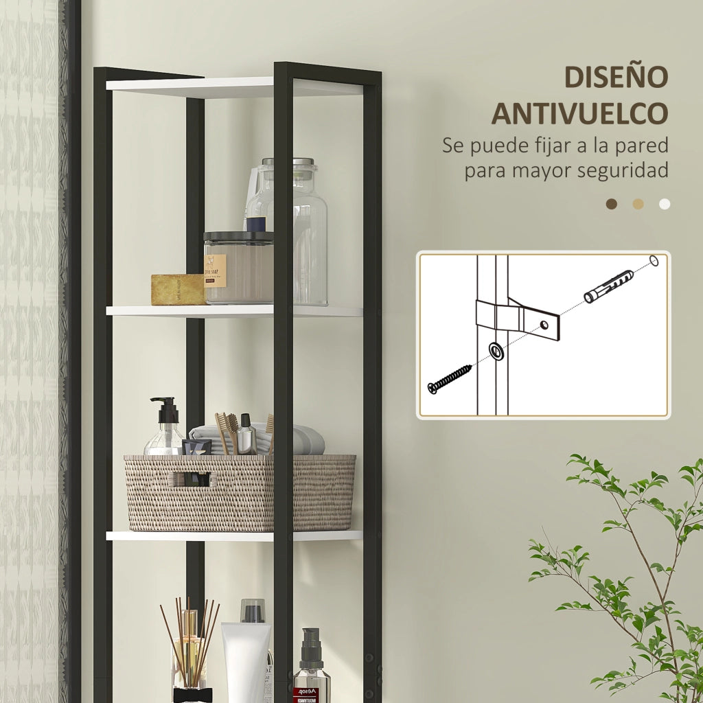 Armadietto Bagno con 3 Ripiani Aperti 1 Anta e Ripiano Regolabile ¨C Zephmum ¨C Bianco e Noce 30x30x170 cm