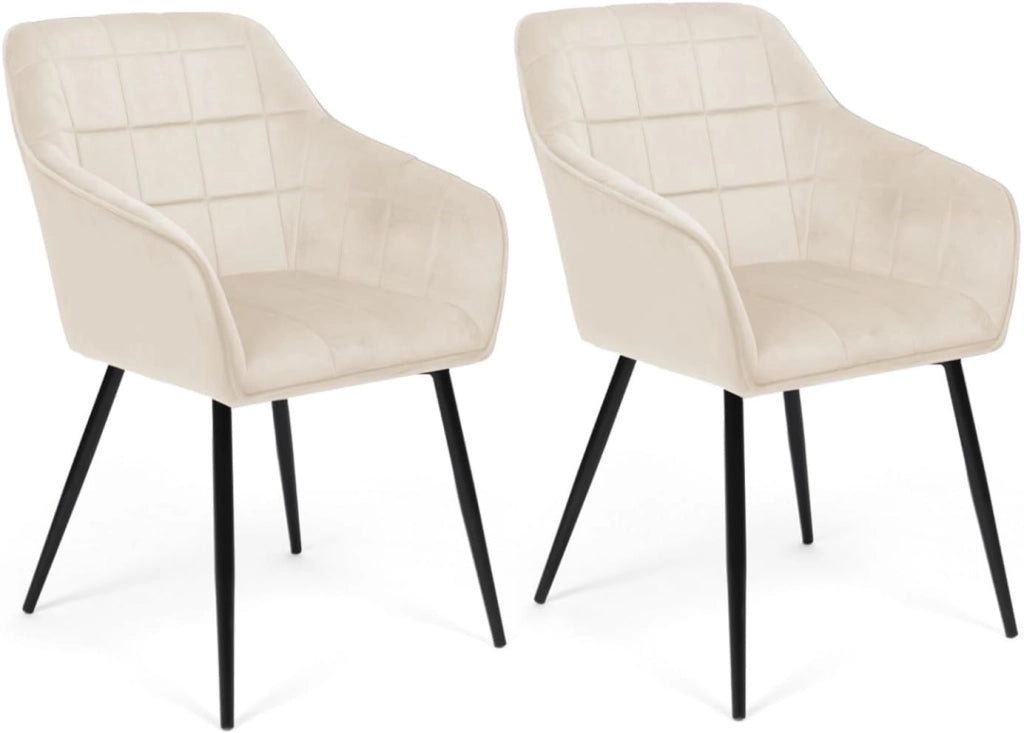 Lote de 2 sillas de comedor MADY de terciopelo beige con reposabrazos