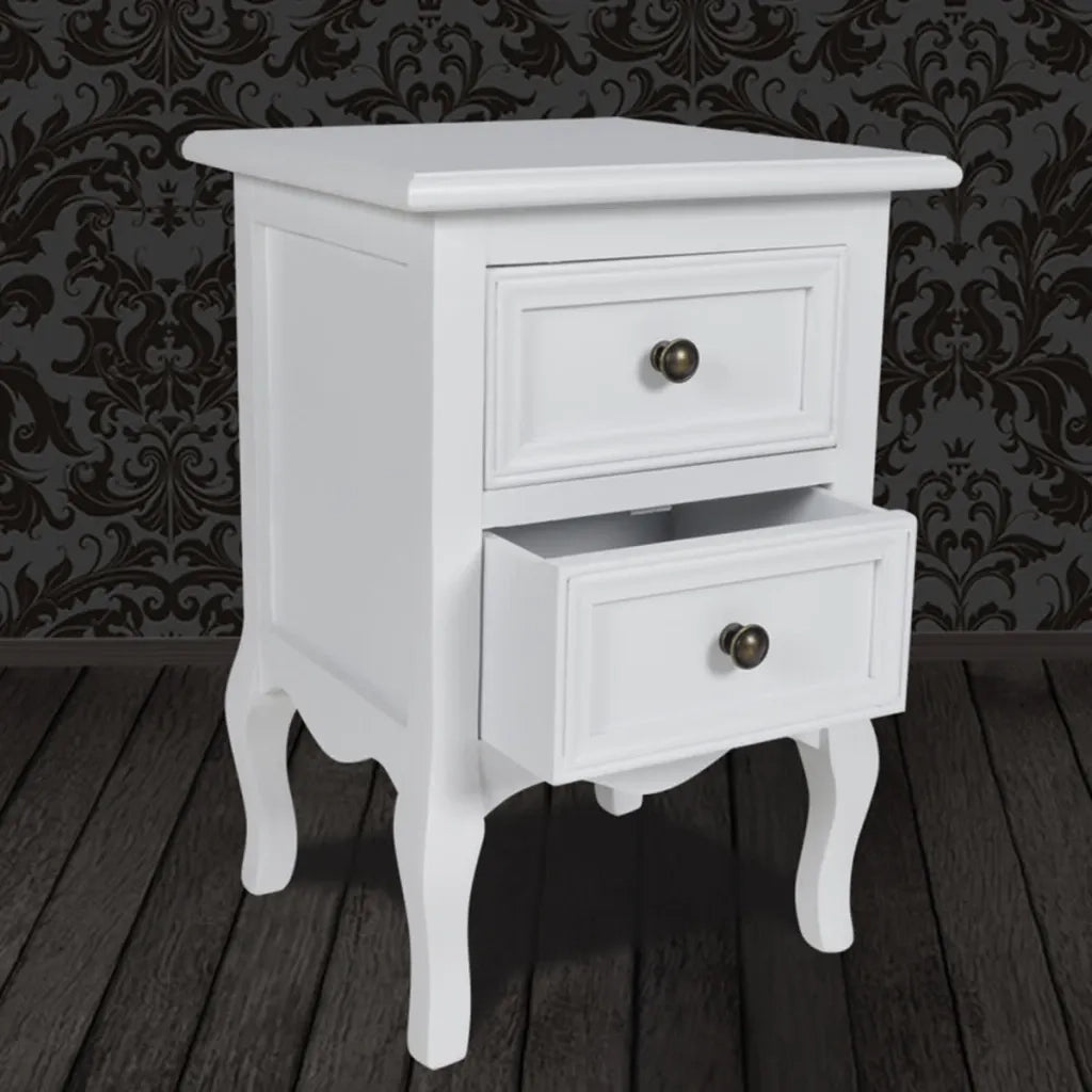 Comodino con 2 Cassetti-Tavolino da notte in MDF Bianco