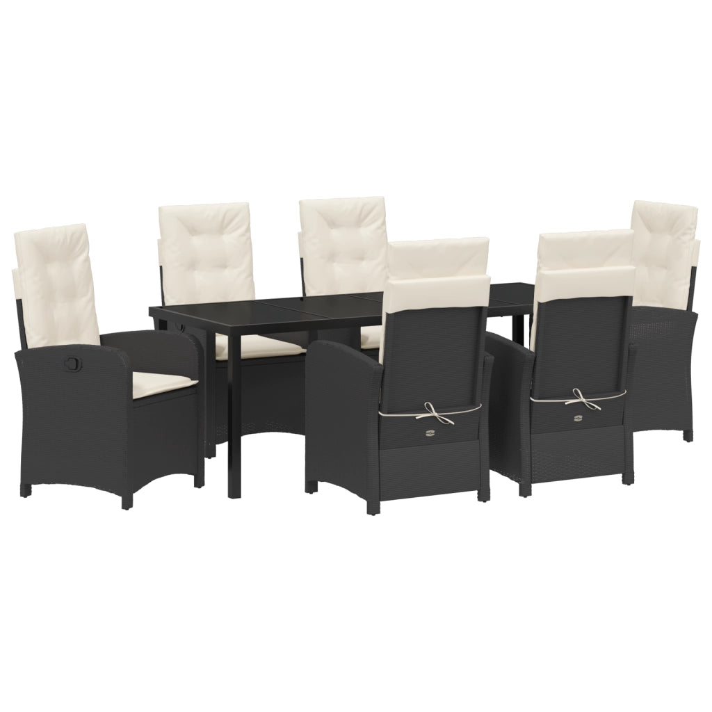Set da Pranzo da Giardino 7 Pezzi con Cuscini in Rattan Plastico Nero